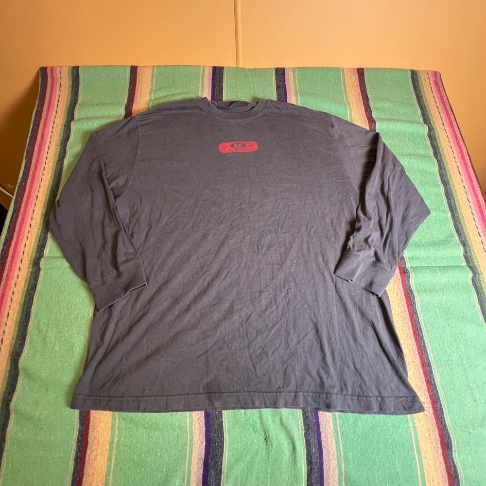 American Eagle Long Sleeve Shirt Mens XL Navy Blue Distressed Graphic Tee Y2K